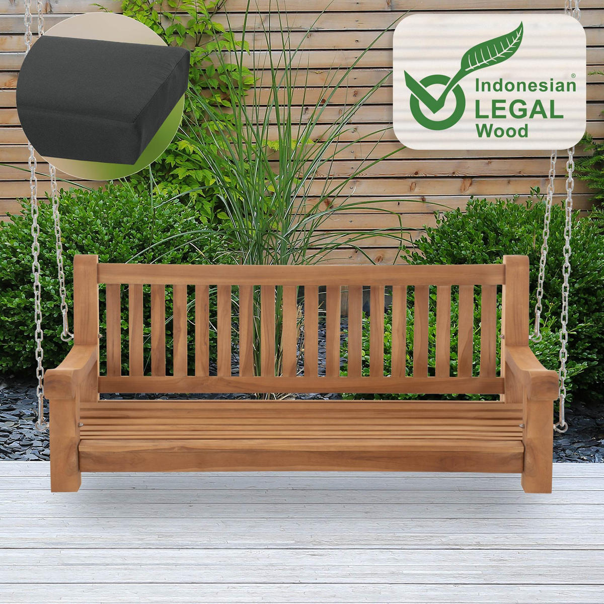 SCHAUKELBANK Muver Holz Dunkelgrau Hängebank - Dunkelgrau, Holz (150/62/70cm) - DELUKE