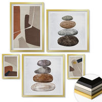 WANDBILDER 5er Set - 50x50 cm & 20x30 cm & 40x60 cm Goldrahmen - Abstrakte Boho-Formen - Goldfarben, Kunststoff (40/60cm) - ArtPrintCave