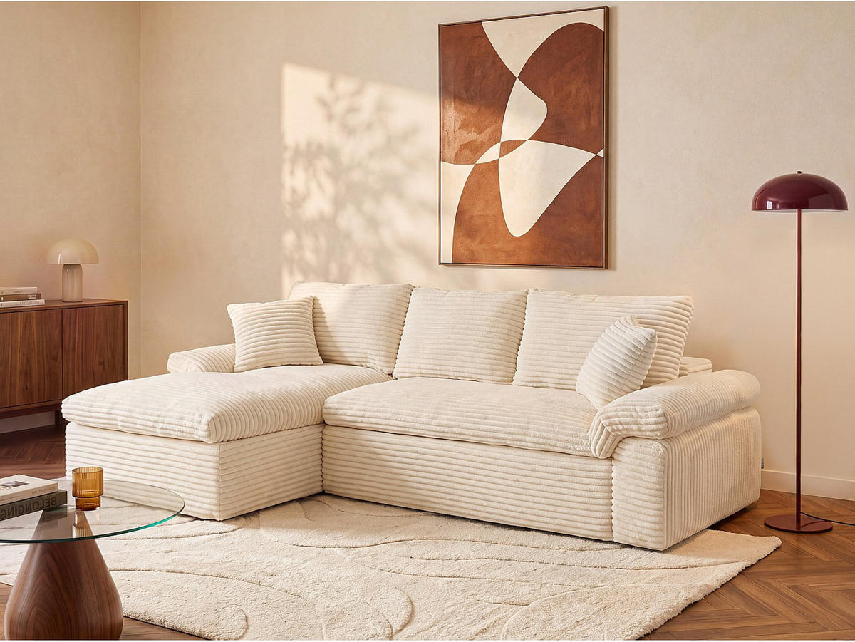 SOFA - 3 Personen - samt - gebrochenes weiß Dorepa - Weiß, Textil (246/101cm) - Vente-Unique