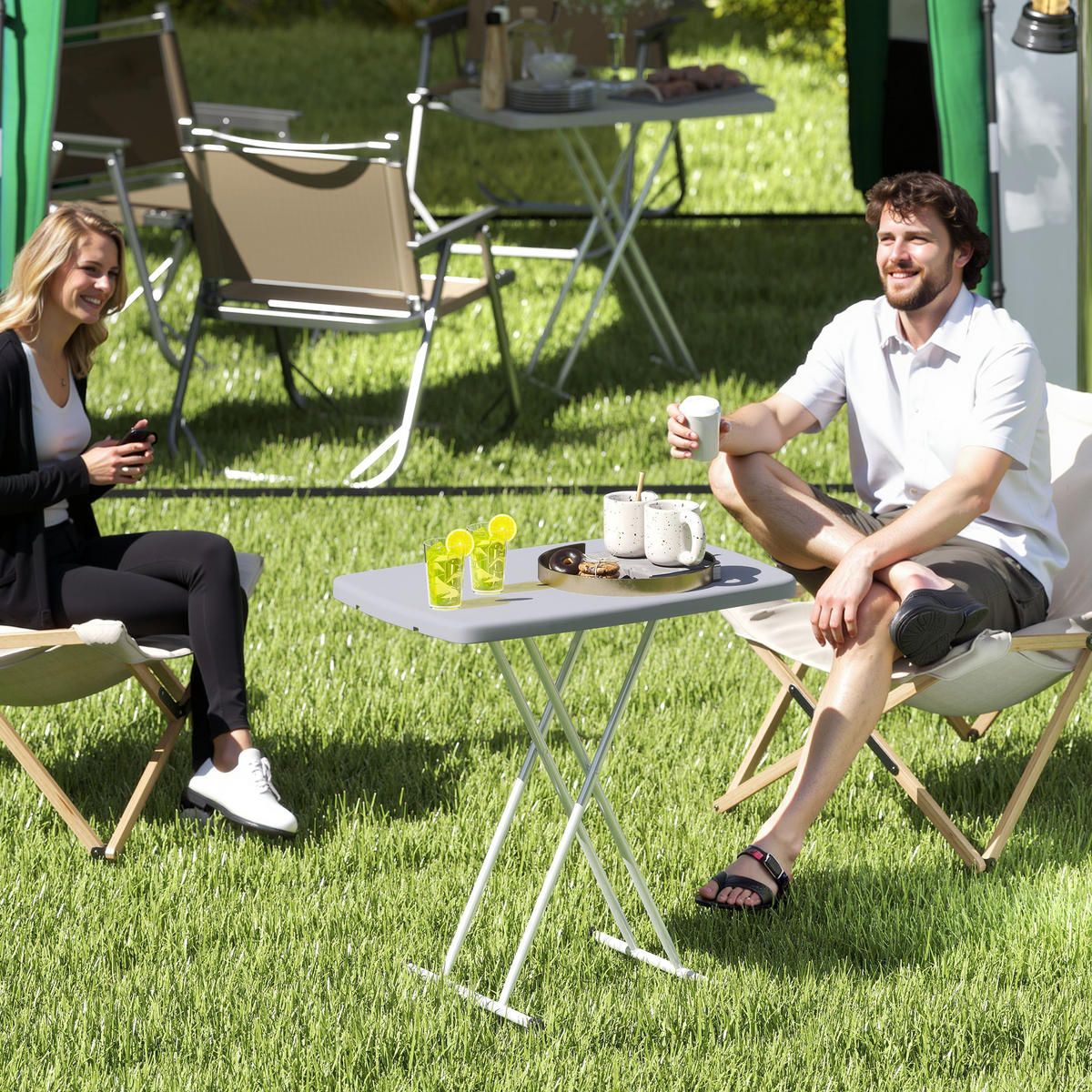 GARTENKLAPPTISCH DE-14193 höhenverstellbar 6-Stufen Grau - Dunkelgrau, Kunststoff (76/50/74cm) - ComfortXL