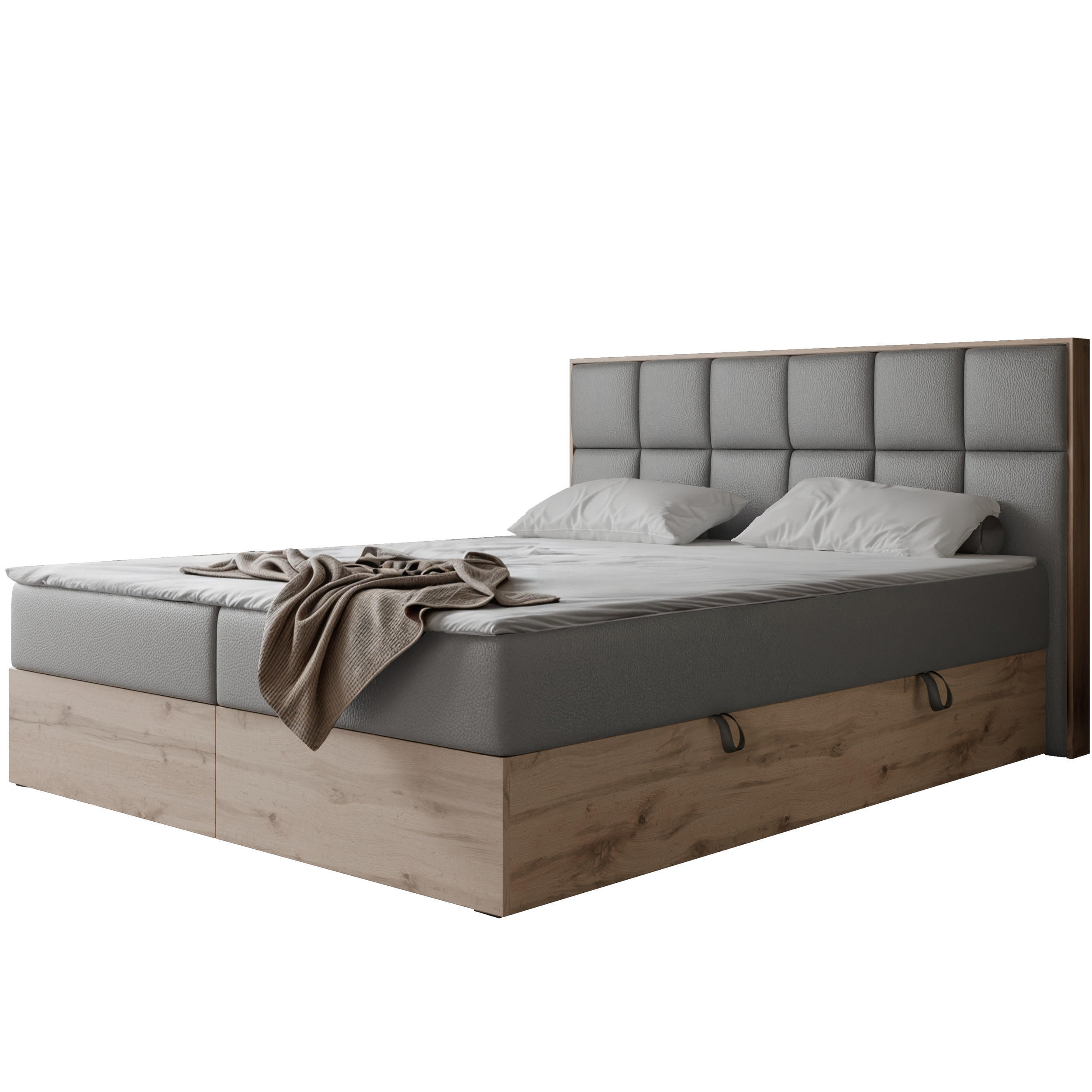 BOXBETT LAVIO II 160/200 cm, in Grau, mit Matratze und Topper - Grau, Holzwerkstoff/Textil (160/200cm) - Idohome