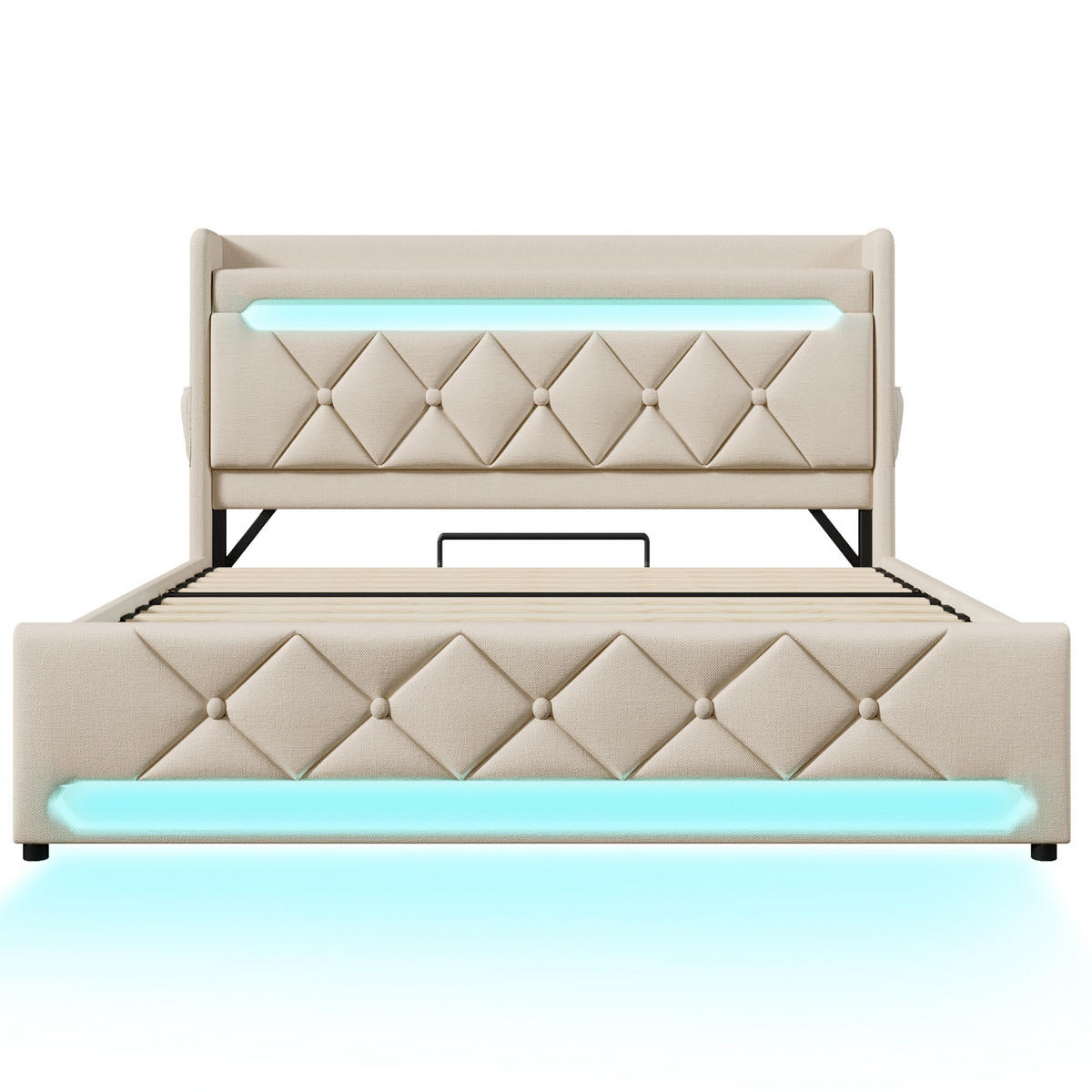 POLSTERBETT mit Stauraum und LED 140x190 cm Beige - Beige, Metall (140/190cm) - Meubliv