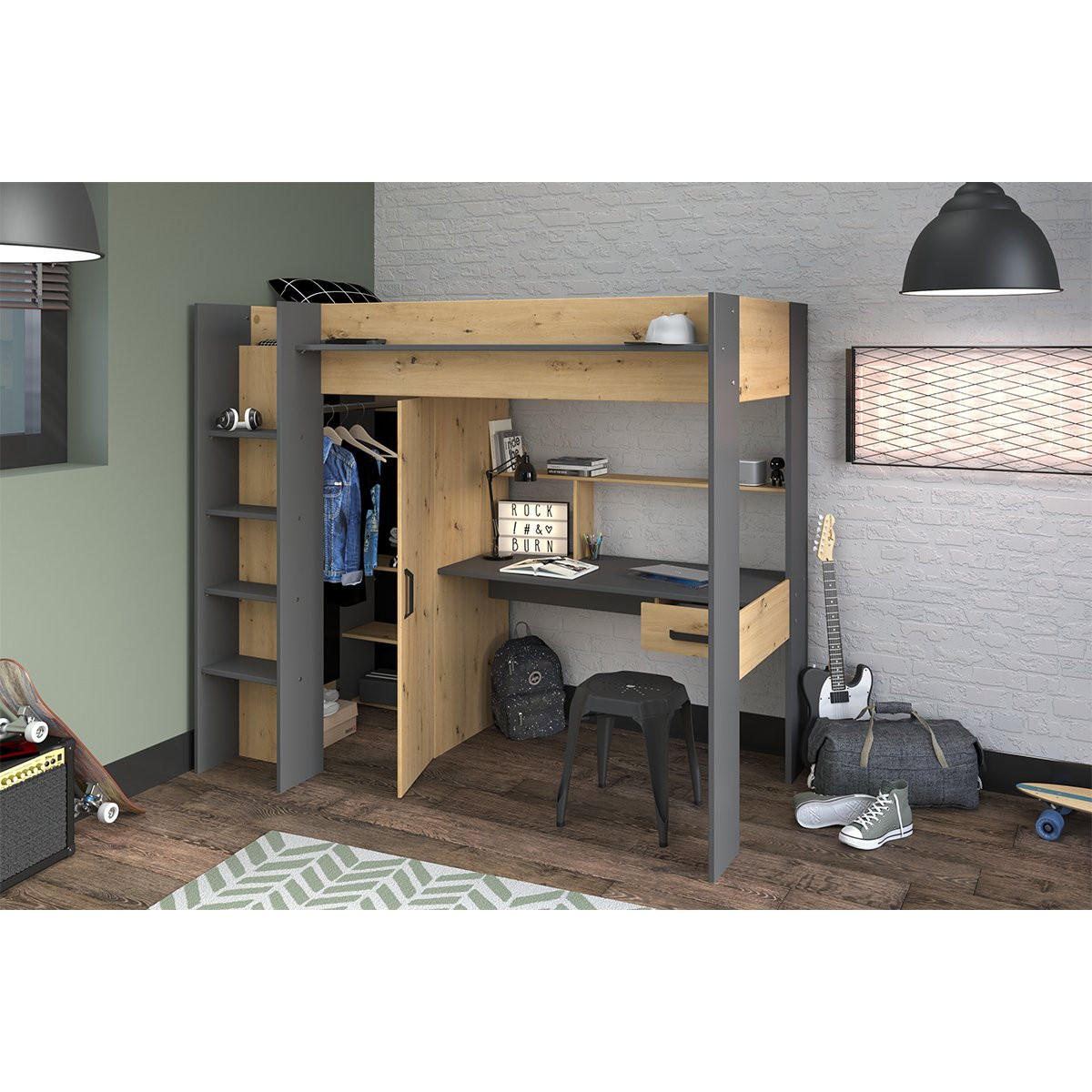 MEZZANINBETT mit Schreibtisch und Stauraum 90x200 cm - Heavy - Apfelbaumfarben, Holz/Holzwerkstoff (90/200cm) - Calicosy