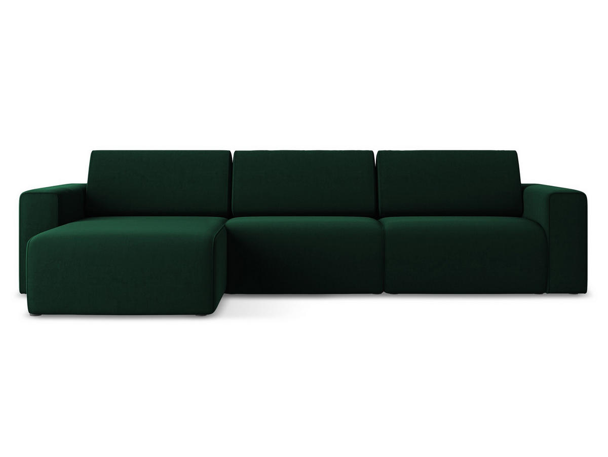 ECKSOFA Links Samt Stoff Grün - Blau/Dunkelgrün, Kunststoff/Textil (167/314cm) - Makamii