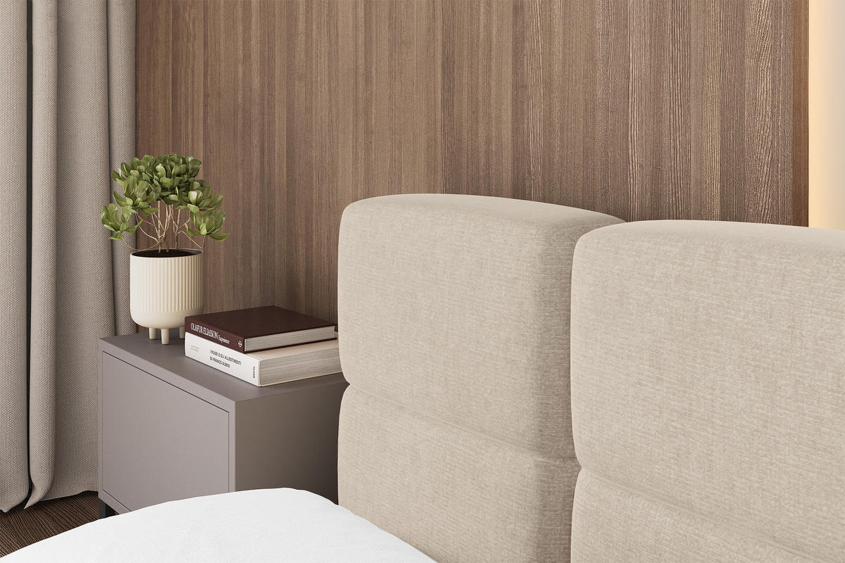 POLSTERBETT mit Bettkasten und Lattenrost, Bett mit Matratze H3/H4, Kopfteil, Boxbett, Doppelbett mit Stauraum - NATA-v1 200x200 Beige - Cappuccino, Holzwerkstoff/Textil (200/200cm) - ALTDECOR