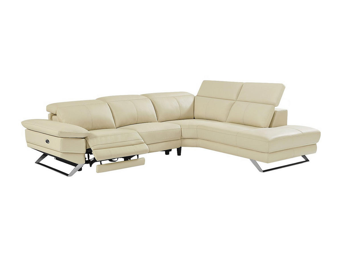 ECKSOFA Relaxsofa elektrisch - Ecke rechts - Rindsleder - Beige - PUNO II - Beige, Leder (299/239cm) - Vente-Unique