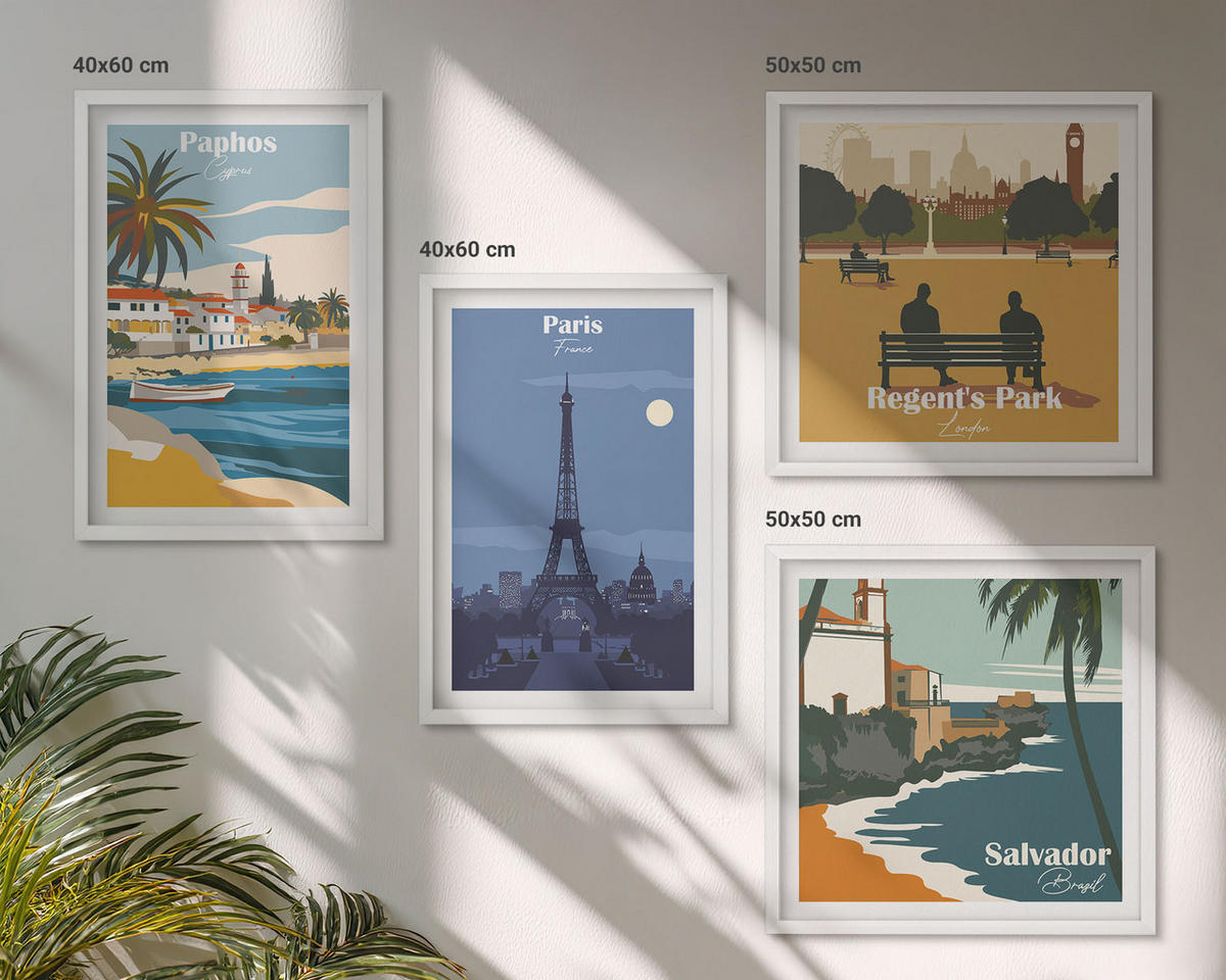 WANDBILDER 4er-Set - 50x50 cm & 40x60 cm Weißer Rahmen - Architektur der Küstenstädte - Weiß, Kunststoff (50/50cm) - ArtPrintCave