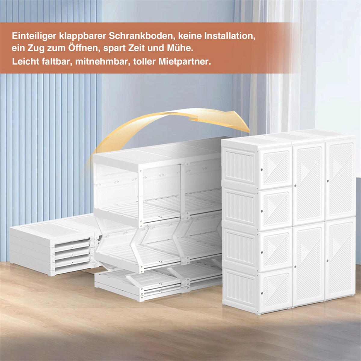 KLEIDERSCHRANK - Faltbarer Kleiderschrank mit Türen - 5 Fächer und 1 Kleiderstange - Montagefrei - Weiß - Weiß, Kunststoff (50/136/69cm) - DELFA