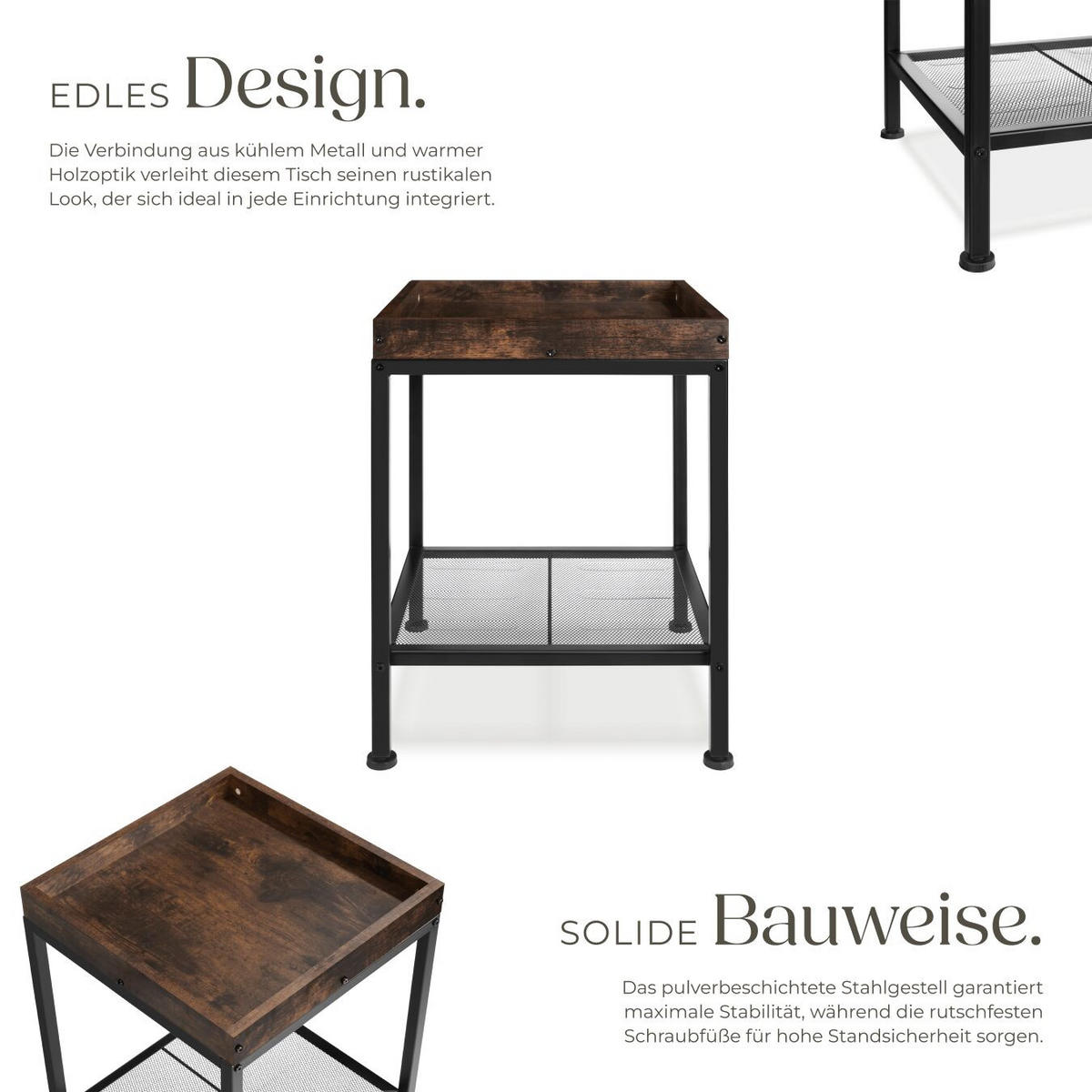 BEISTELLTISCH Rochester,41,5 x 41 x 56 cm,Industrial Holz dunkel, rustikal - Rostfarben, Holz (41.5/41/56cm) - tectake