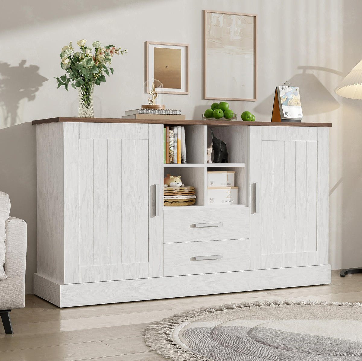 SIDEBOARD 140/40/79,5 cm aus Spanplatte mit Sanftschluss-Scharnieren Weiß/Braun - Braun, Holzwerkstoff (140/79.5/40cm) - Modenvie