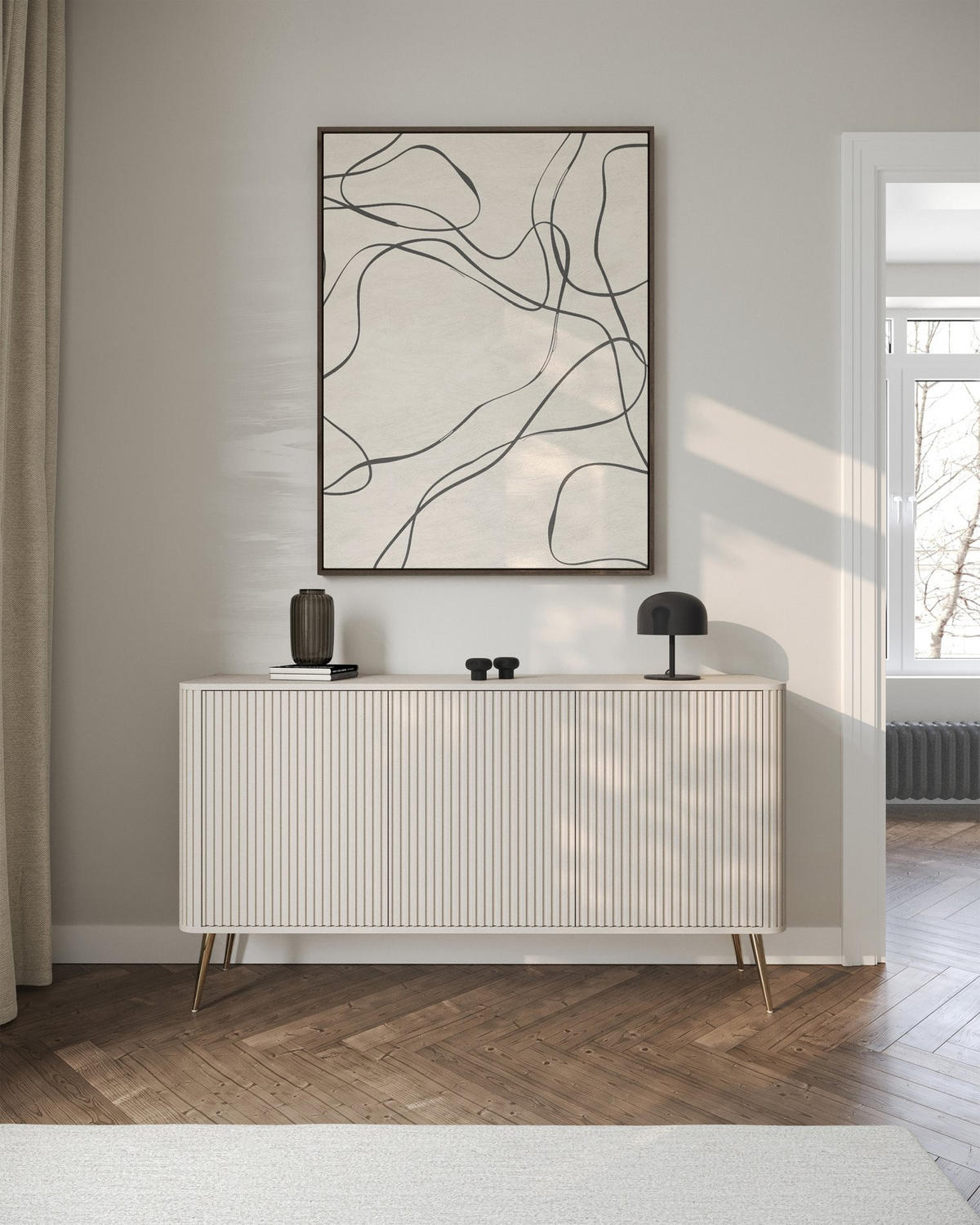 SIDEBOARD Ovarlo Greige mit Metallbeinen 163 cm - Taupe/Goldfarben, Holzwerkstoff/Metall (163.2/83.8/38cm) - Selsey