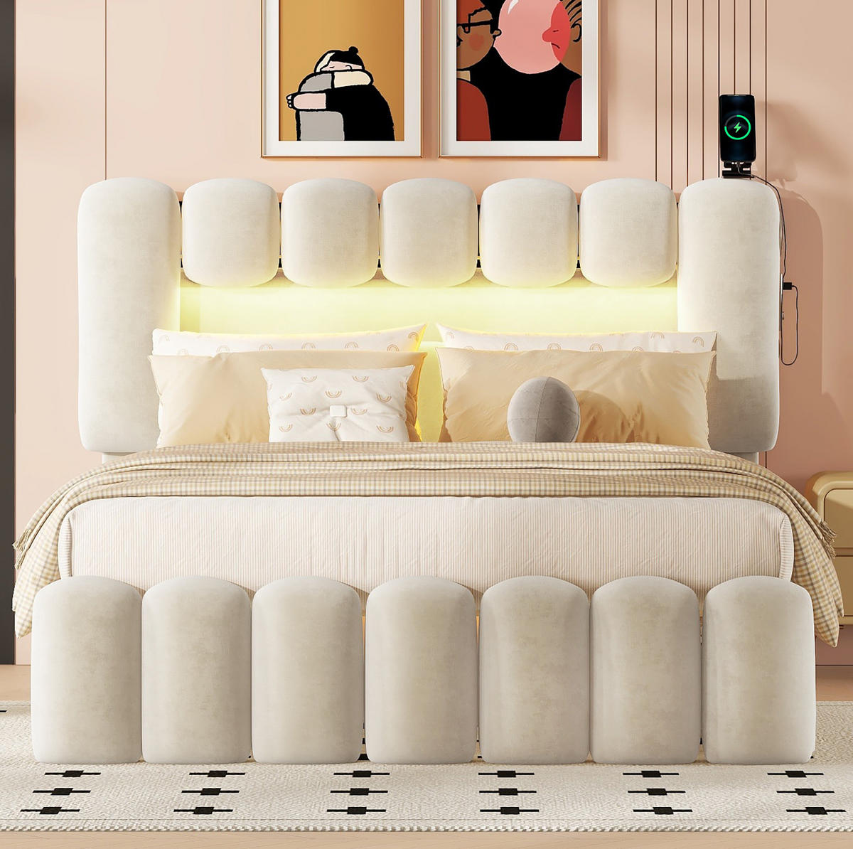 POLSTERBETT mit 4 Schubladen 140x200 cm Samt Beige - Beige, Metall (140/200cm) - Meubliv
