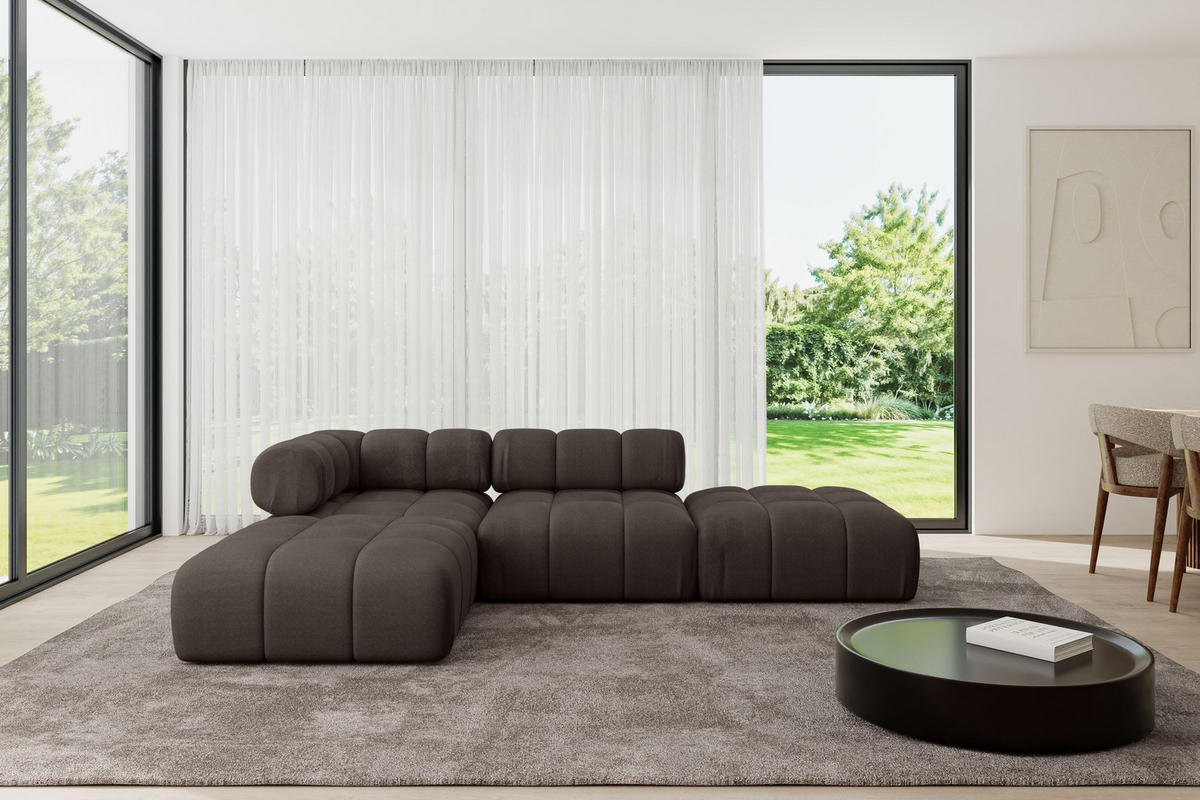 ECKSOFA modulares Sofa Kerru-L1 - 285x190x70 cm Braun Velours - Braun, Holzwerkstoff/Textil (285/190cm) - ALTDECOR