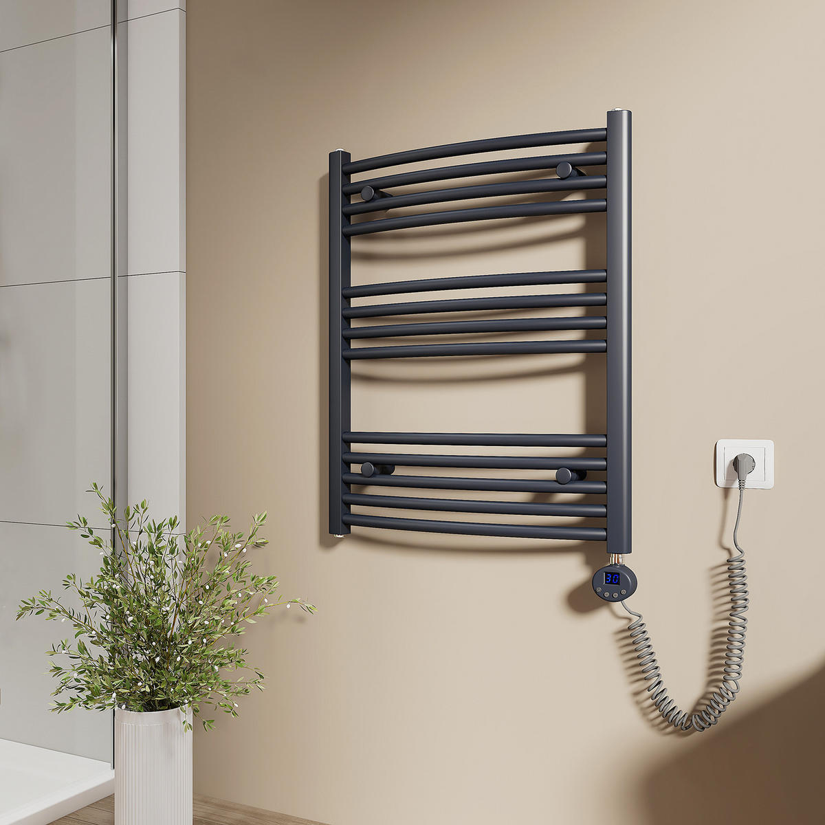 HANDTUCHHEIZKÖRPER elektrisch gebogen Anthrazit 75/60/5,6 cm - Anthrazit, Metall (60/75/5.6cm) - EMKE