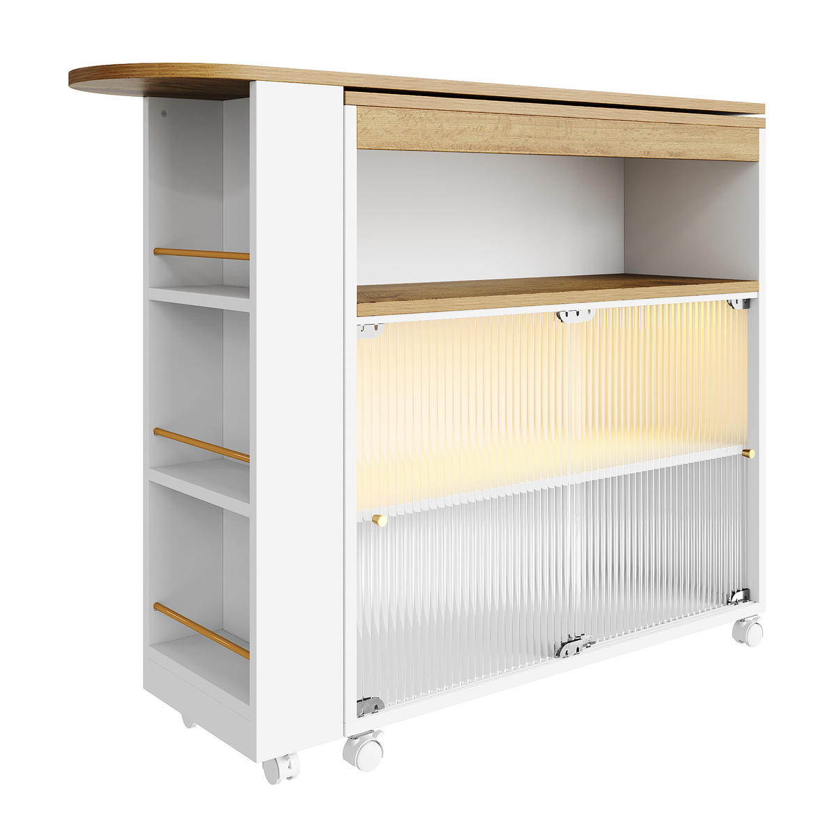 BARTISCH 138/39/105 cm weiß mit Stauraum und LED-Beleuchtung - Weiß, Holzwerkstoff (204/39/105cm) - OKWISH