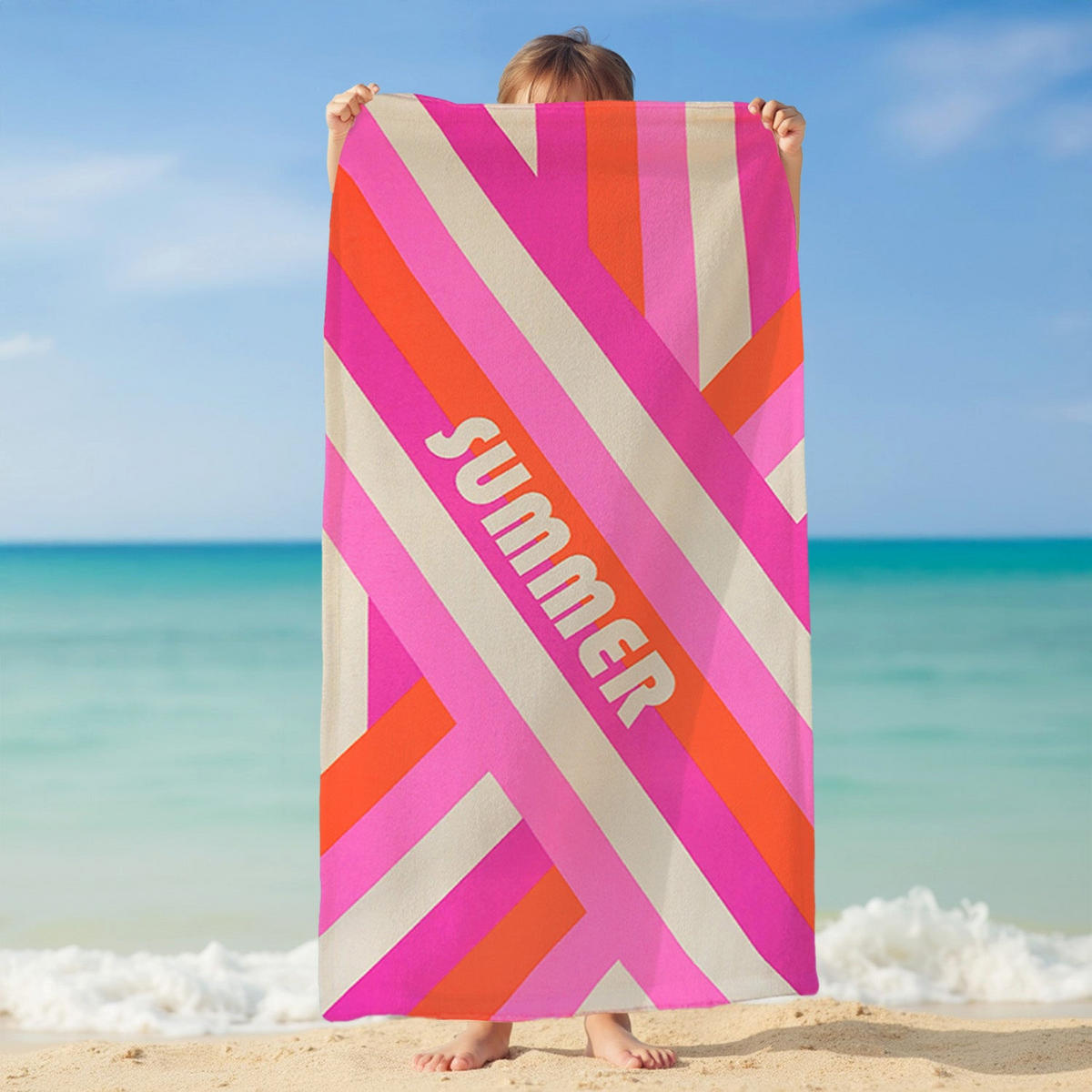 STRANDTUCH Mikrofaser Rosa 75x150 220g/m² - Streifen-Pop - Pink, Textil (150/75cm) - LE COMPTOIR DE LA PLAGE