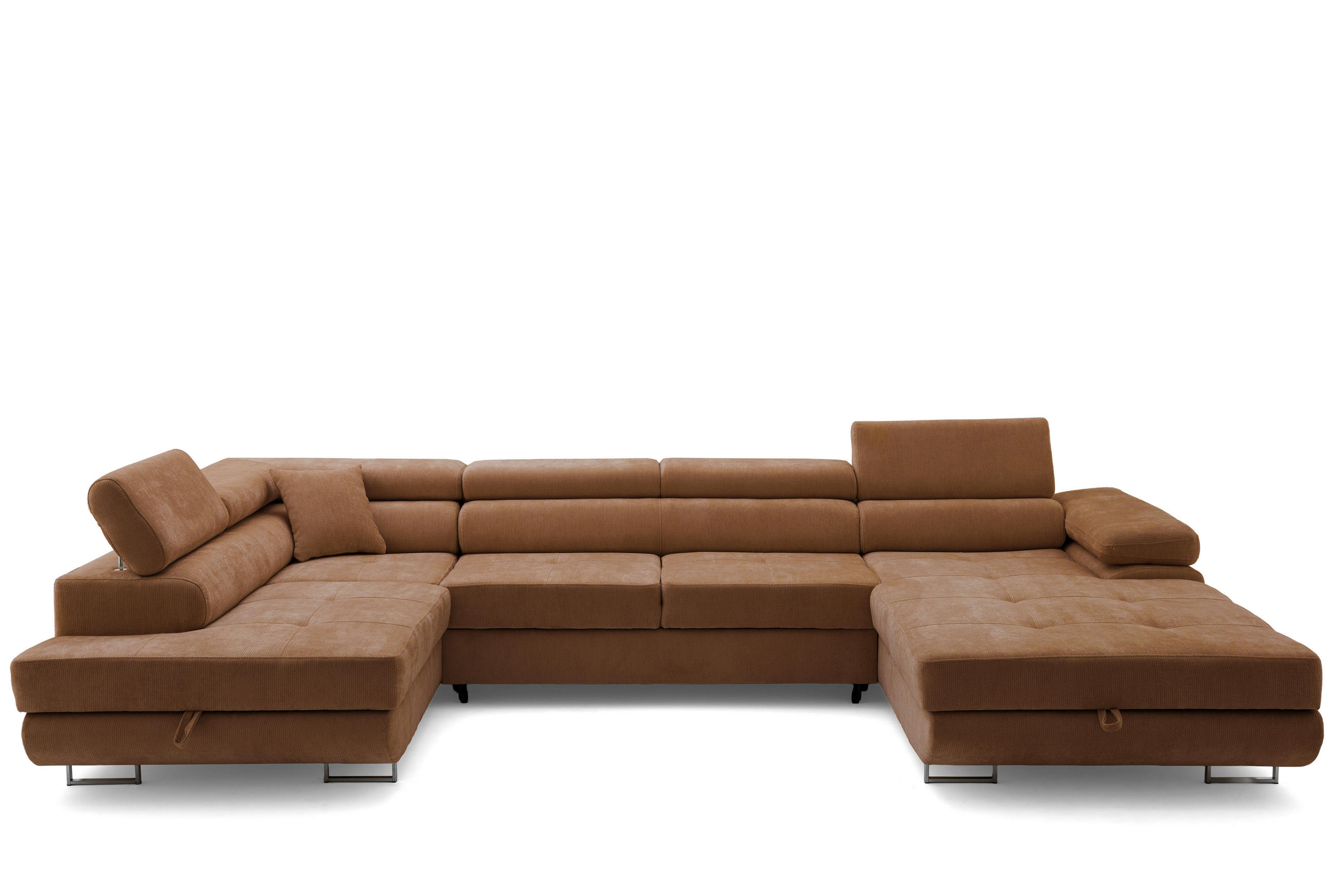 ECKSOFA U-Form WILD U Links mit Schlaffunktion 130x260 Chenille Braun - Silberfarben/Braun, Holz/Textil (350/90/203cm) - Muffo