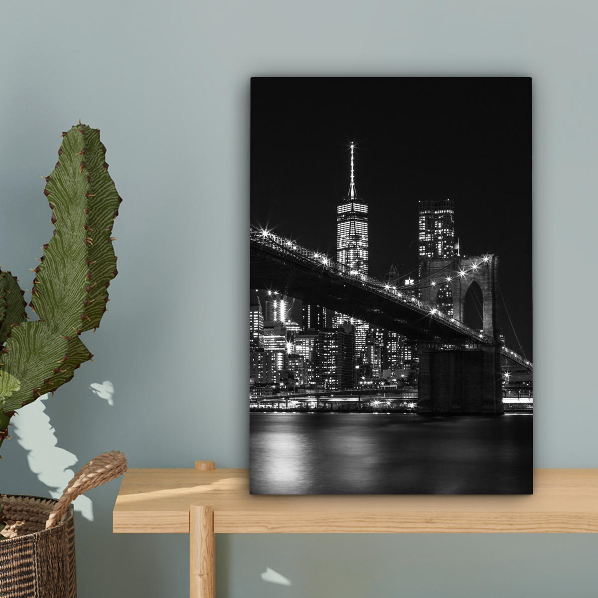 LEINWANDBILD New York - Brooklyn - Brücke Deko Wohnzimmer 20x30 cm - Schwarz, Textil (20/30cm) - MuchoWow