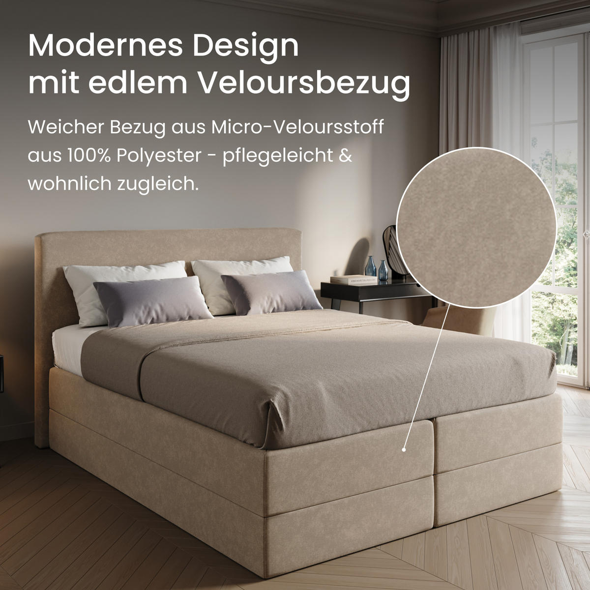 BOXSPRINGBETT mit Bonnell Matratze, mit Kopfteil, 140 x 200 cm, in Beige - Beige, Naturmaterialien (140/200cm) - Home Collective
