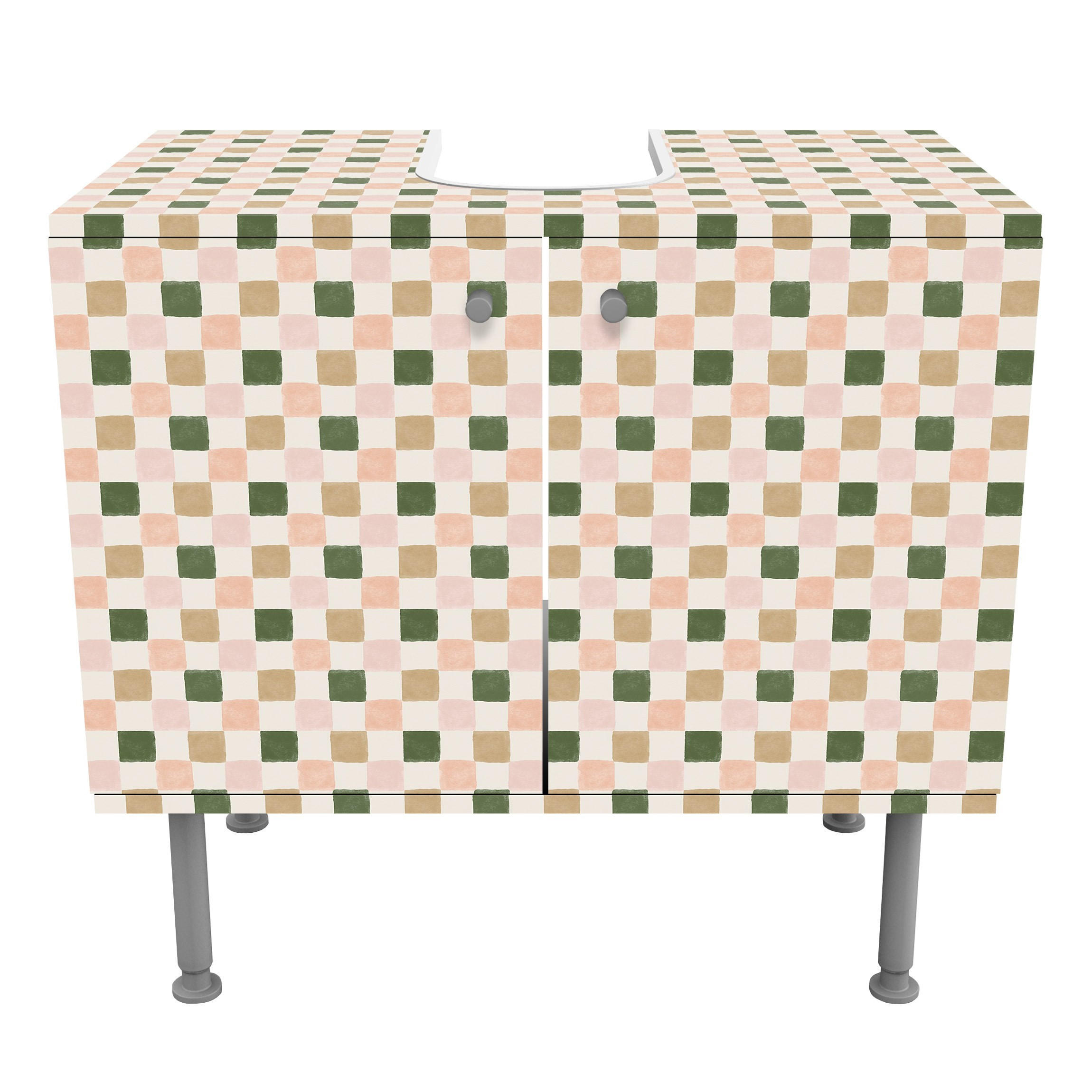 WASCHBECKENUNTERSCHRANK Retro Schachmuster Rose Dunkelgrün 60/55/35 cm - Grün, Holzwerkstoff (60/55/35cm) - Bilderwelten