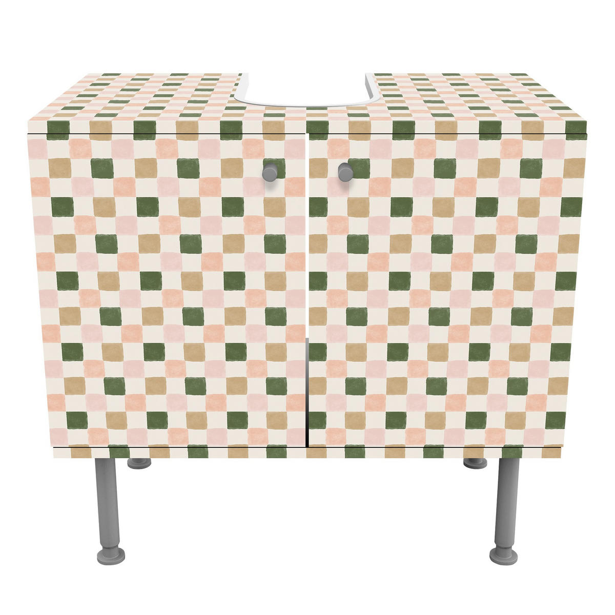 WASCHBECKENUNTERSCHRANK Retro Schachmuster Rose Dunkelgrün 60/55/35 cm - Grün, Holzwerkstoff (60/55/35cm) - Bilderwelten