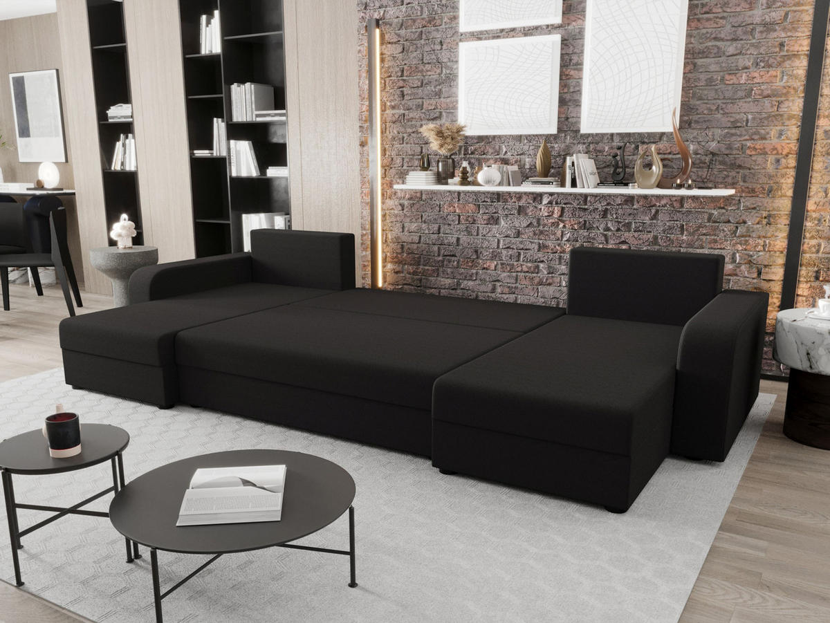 WOHNLANDSCHAFT HEWLET U BIS Sawana 05 mit Schlaffunktion - Schwarz, Textil (305/90/140cm) - Bedante