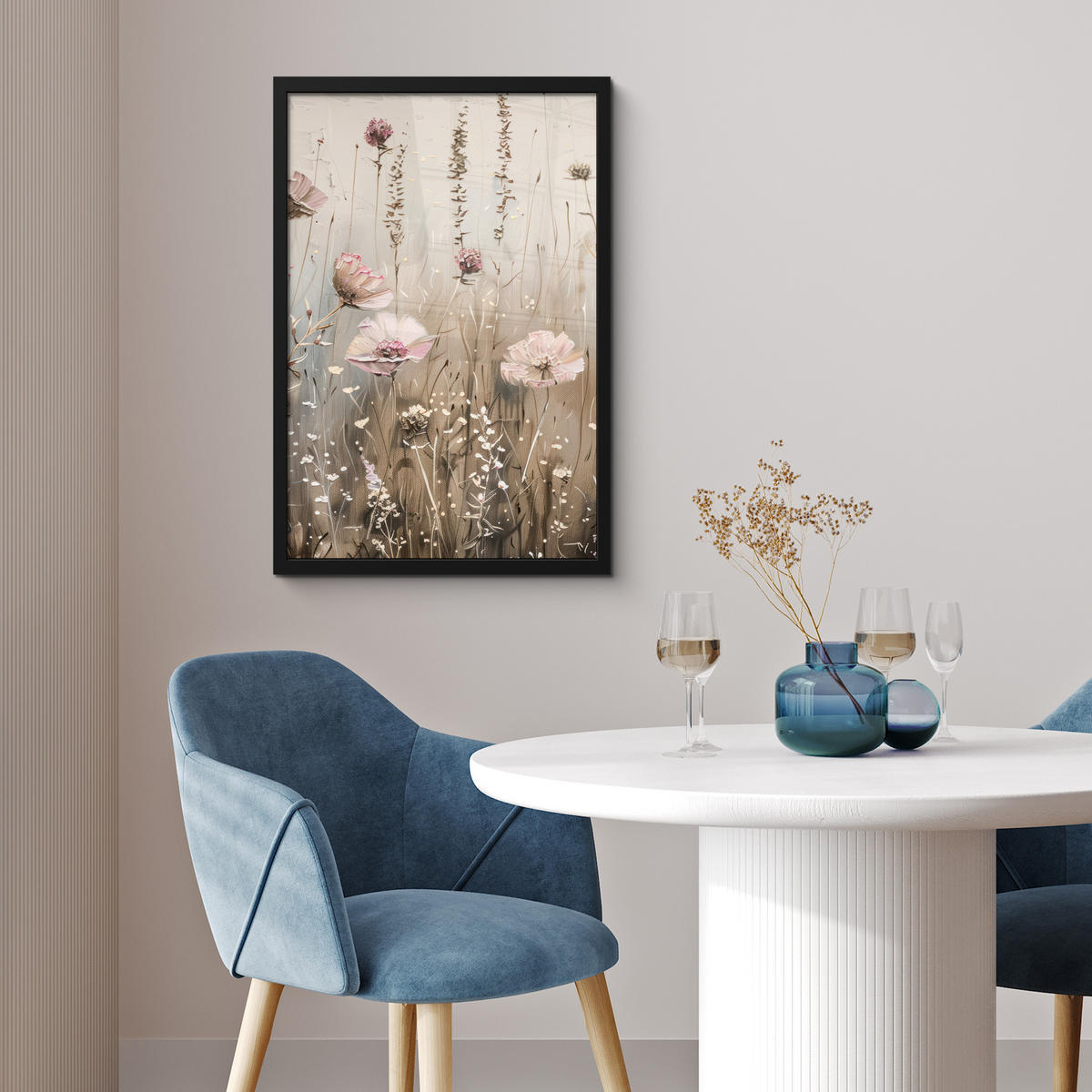 GERAHMTES BILD Blumen - Rosa - Modern - Beige 40x60 cm - Beige, Papier (40/60cm) - MuchoWow