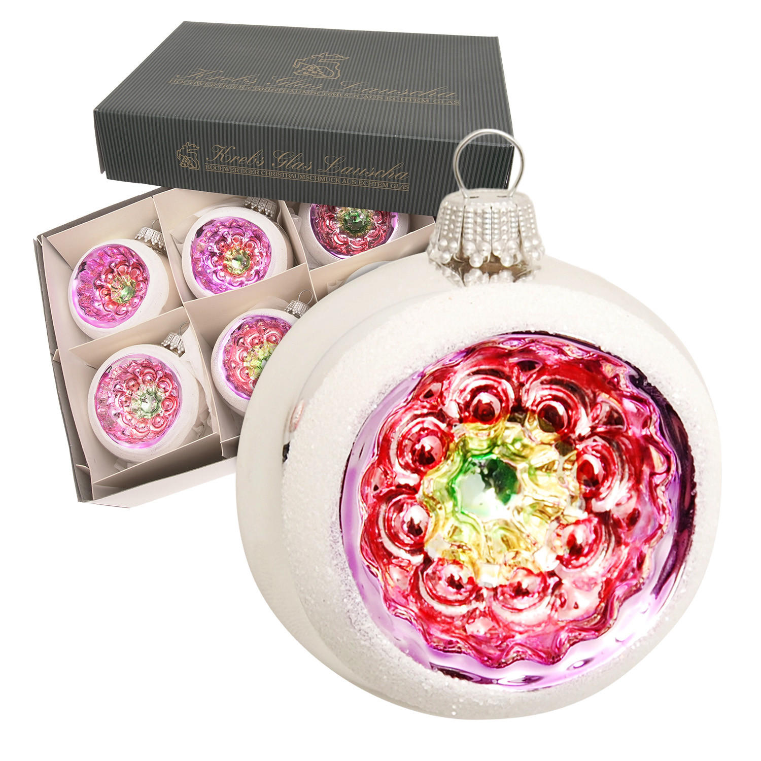 CHRISTBAUMKUGELN Reflex Retro Silberfarbig 8cm (Glas / 6 Stk.) - Silberfarben, Glas (8/8/8cm) - Krebs Glas Lauscha