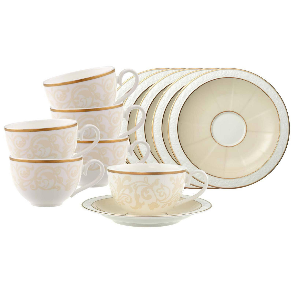 KAFFEE-/TEETASSEN MIT UNTERTASSEN Ivoire weiß-gold 120 ml 6er Set - Goldfarben/Weiß, Keramik (16/8.2/16cm) - Villeroy & Boch
