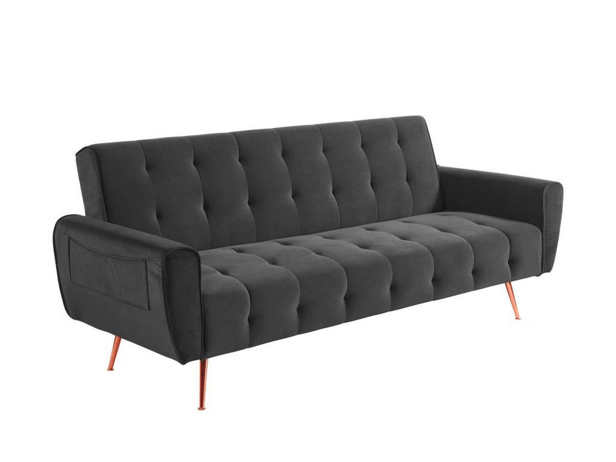 SCHLAFSOFA Klappsofa 3-Sitzer - Samt - Anthrazit - POLANI - Anthrazit, Textil (83/83/209cm) - Vente-Unique