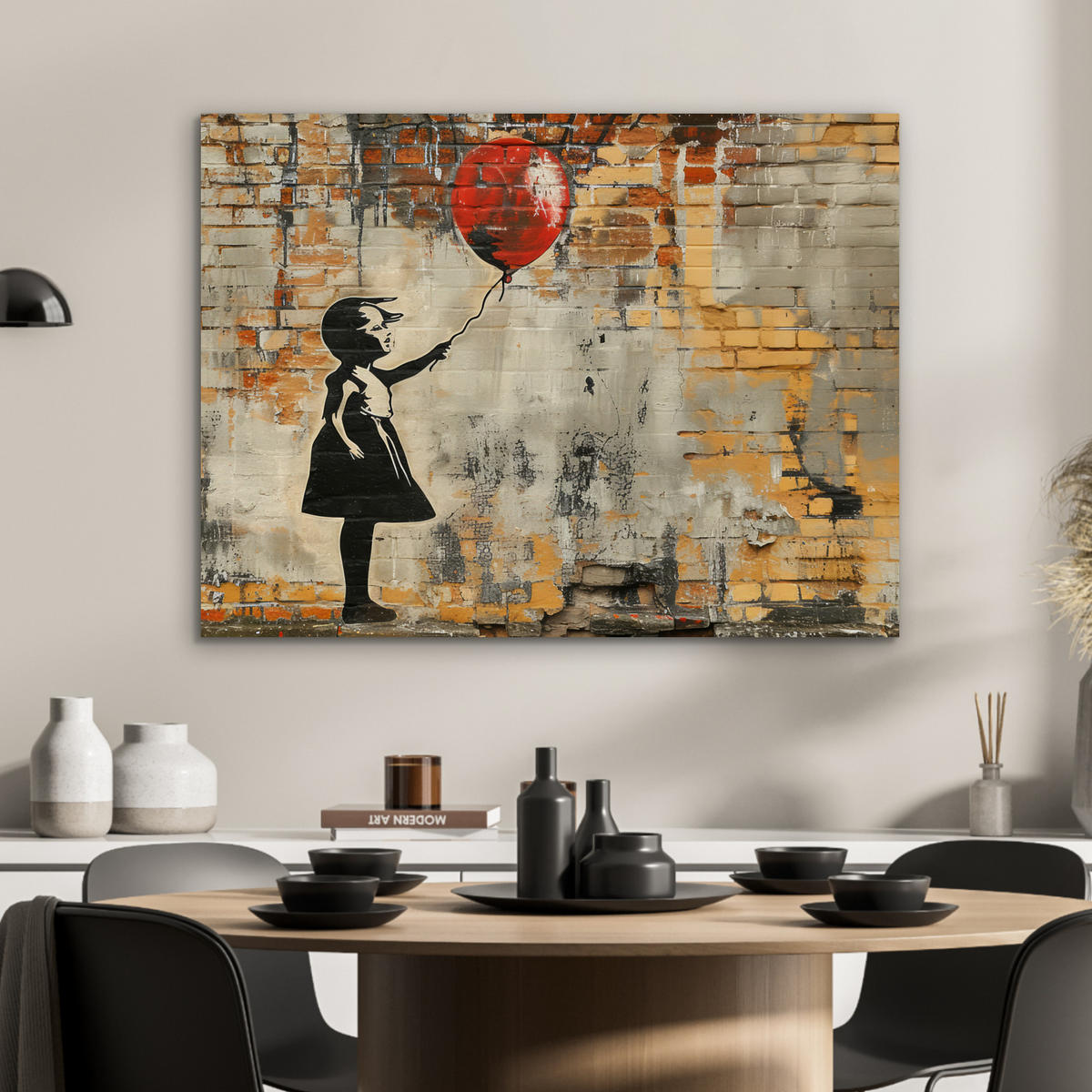 KOVOVÝ OBRAZ Graffiti - Banksy - Dievča - Street art 80x60 cm - piesková, kov (80/60cm) - MuchoWow