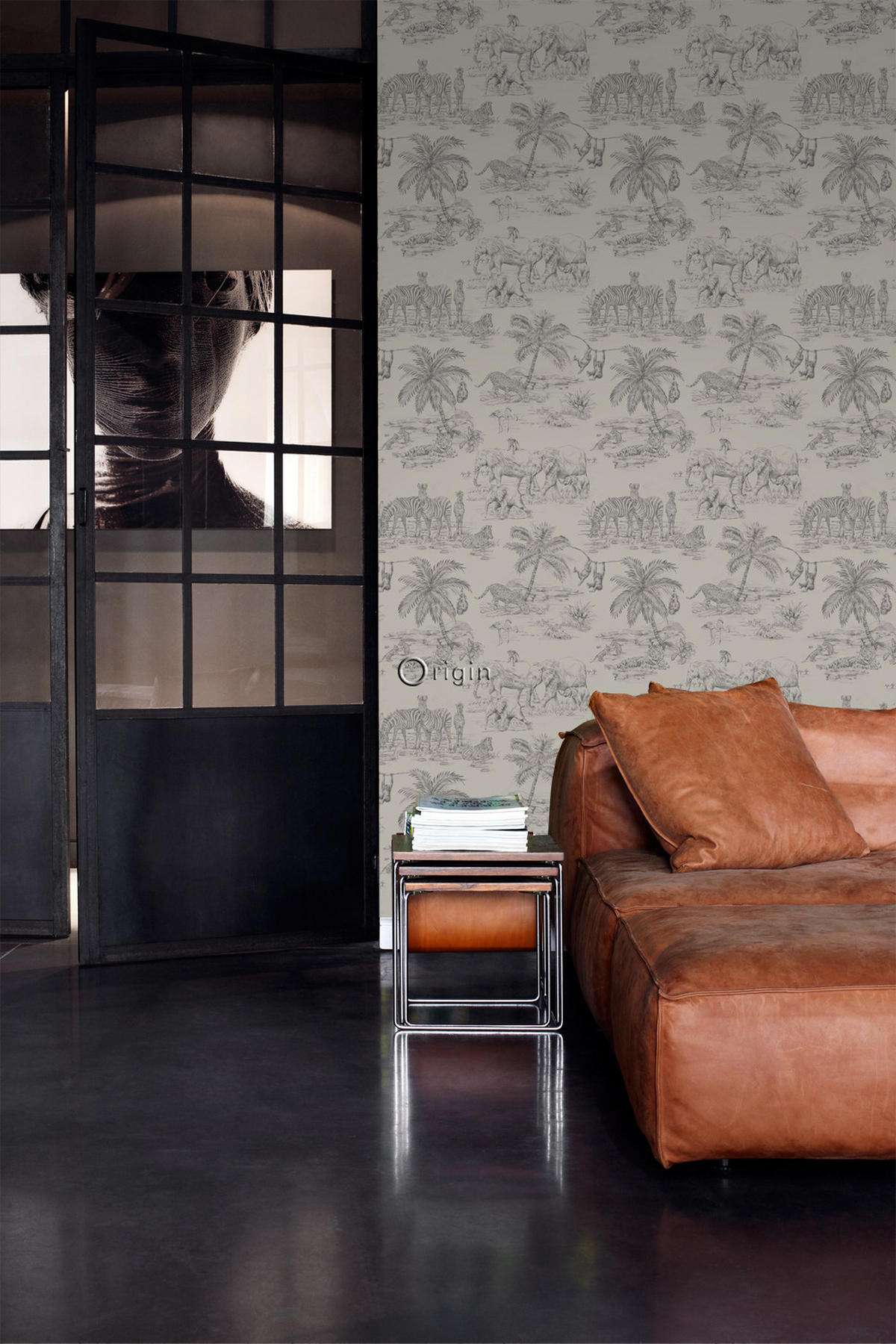 TAPETE Dschungeltiere 53 cm x 10.05 m - Grau, Papier (53/1000cm) - Origin Wallcoverings