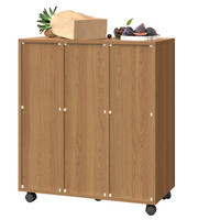 SKŘÍŇKA na třídění odpadu z MDF 69,3x35x80,3 cm přírodní na kolečkách se 3 přihrádkami a dvířky 180° - přírodní, kompozitní dřevo (70/80/35cm) - Modfu