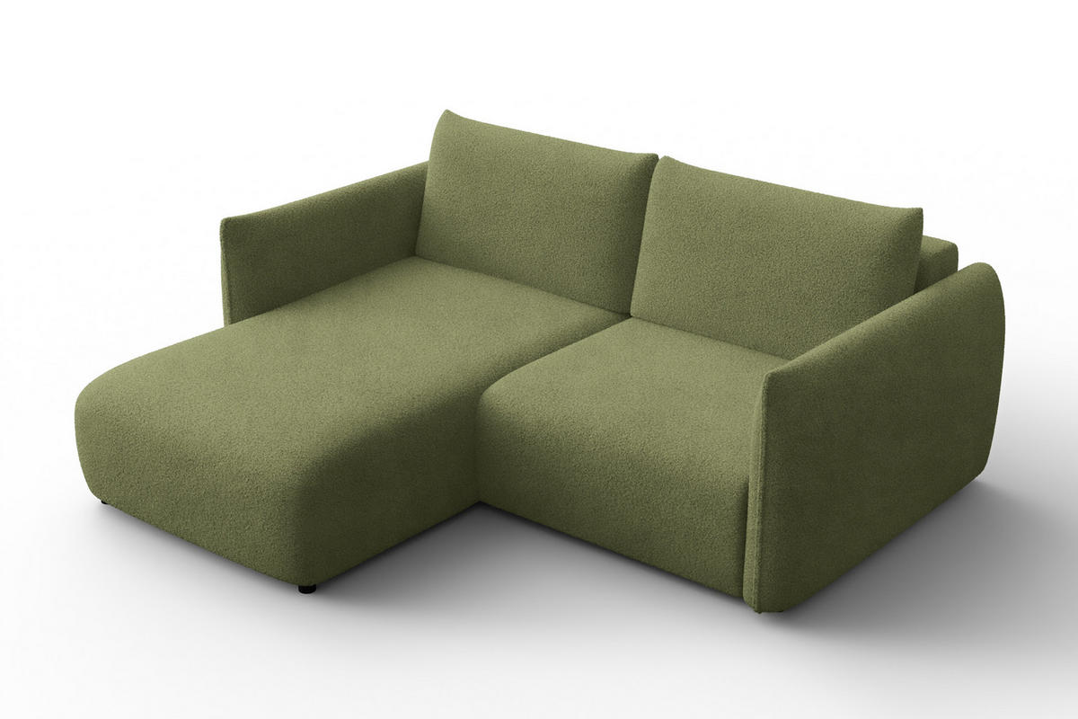 ECKSOFA TAUER 3-Sitzer LINKS, Bouclé-Stoff grün - Schwarz/Grün, Holz/Textil (173/206cm) - Courtois Laville