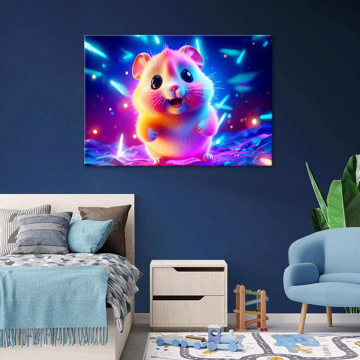 WANDBILD niedlicher hamster neon - Multicolor, Textil (60/40cm) - Feeby