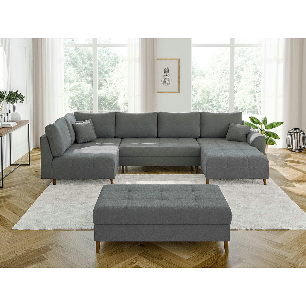 Thumbnail - S-Style Möbel Wohnlandschaft, Grau, Textil, Echtholz,Buche, Birke, 8-Sitzer, Füllung: Silikon,Silikon,Polyetherschaumker...
