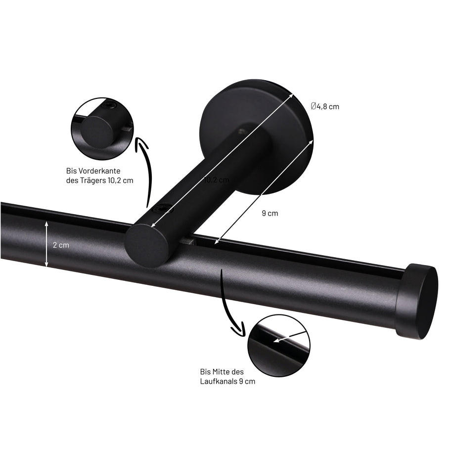 GARDINENSTANGE Innenlauf 1-lauf Curve - Schwarz, Metall (260cm)