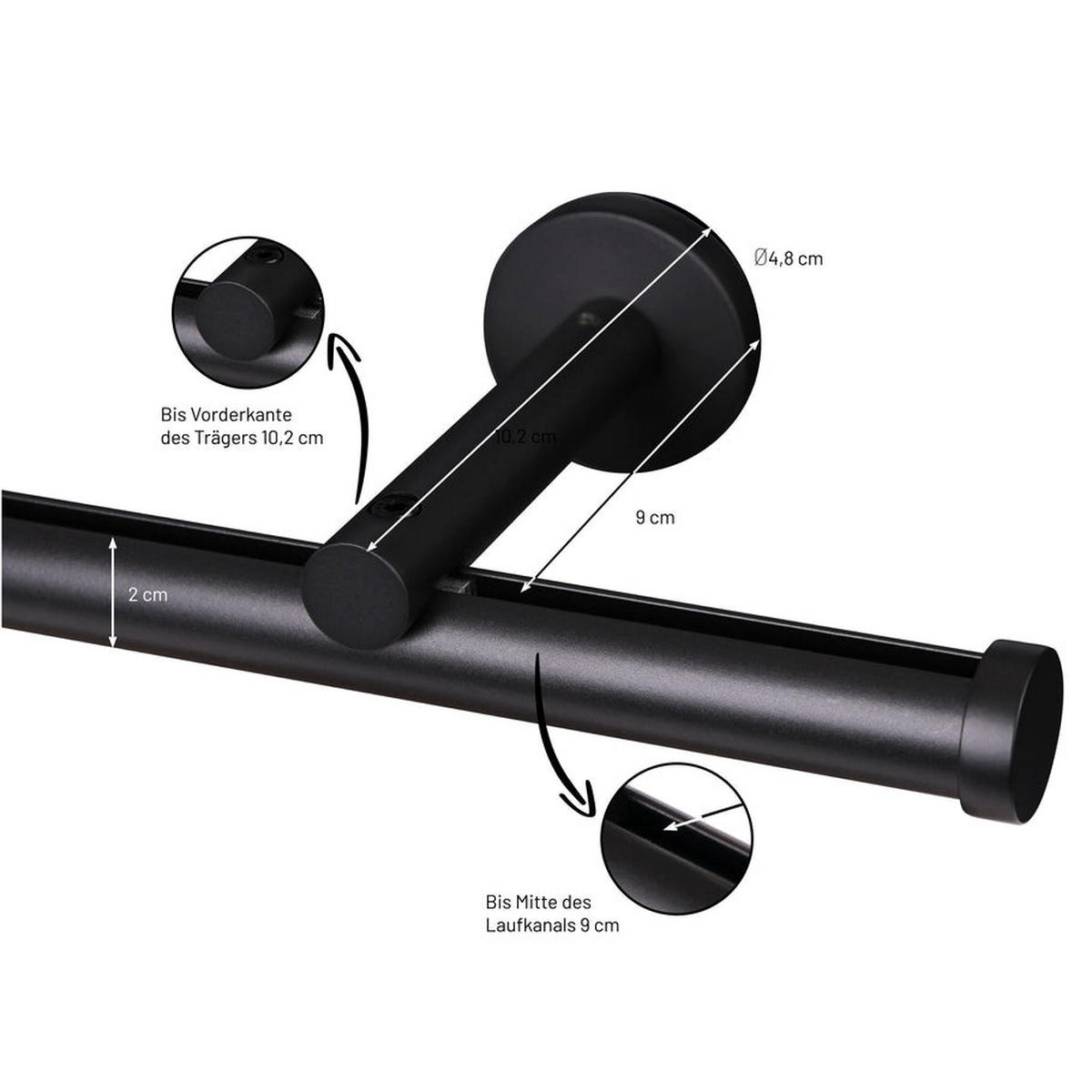 GARDINENSTANGE Innenlauf 1-lauf Curve - Schwarz, Metall (390cm)