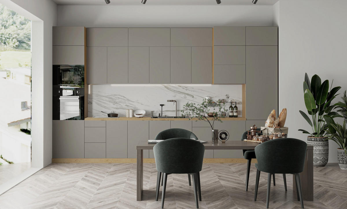 KÜCHENZEILE – Küchenblock 420 cm VELORA – KU-S39 – Beige - Beige, Holzwerkstoff (420/248/58cm) - hi-markt