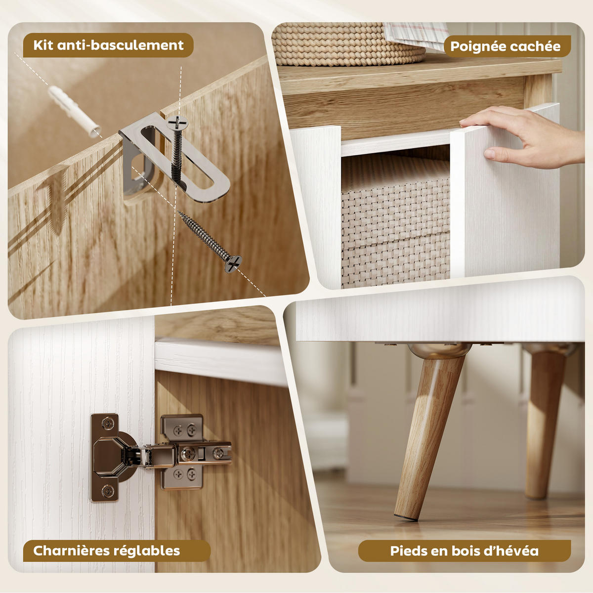 SIDEBOARD DE-11301 3 Türen, verstellbare Böden Weiß/Eiche - Eichefarben, Holzwerkstoff (107/76.5/35cm) - ComfortXL