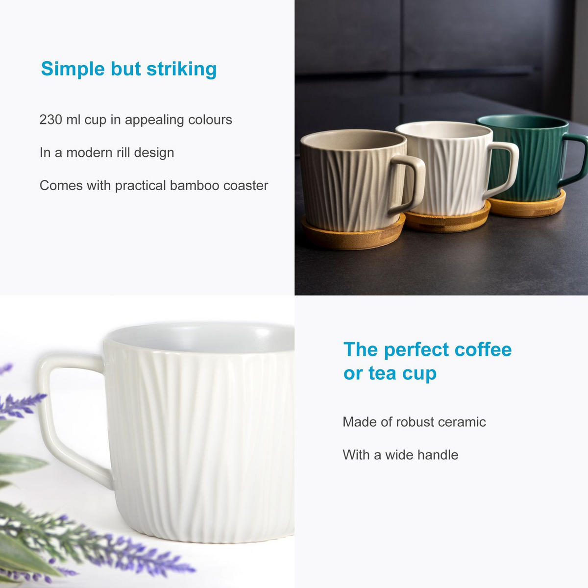 TEETASSE 230 ml mit Holz Untersetzer - Weiß, Keramik (0.23L) - Intirilife