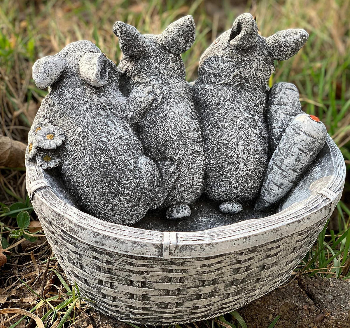 STEINFIGUR 3 Hasen im Korb bepflanzbar frostfest massiv - Grau, Stein (22/17/22cm) - stoneandstyle