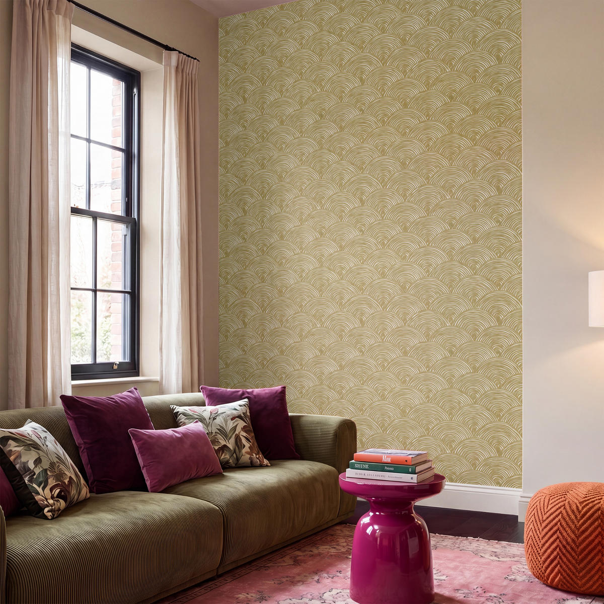 TAPETE - Fächer - Geometrisch - Grün - 160x280 cm - Goldfarben, Papier (160/280cm) - OnlyWow