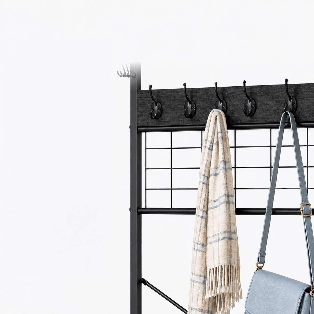 CUIER Negru aspect lemn cu raft pentru pantofi 176 cm - negru, compozit lemnos/material textil (80/176/30cm) - Relaxdays
