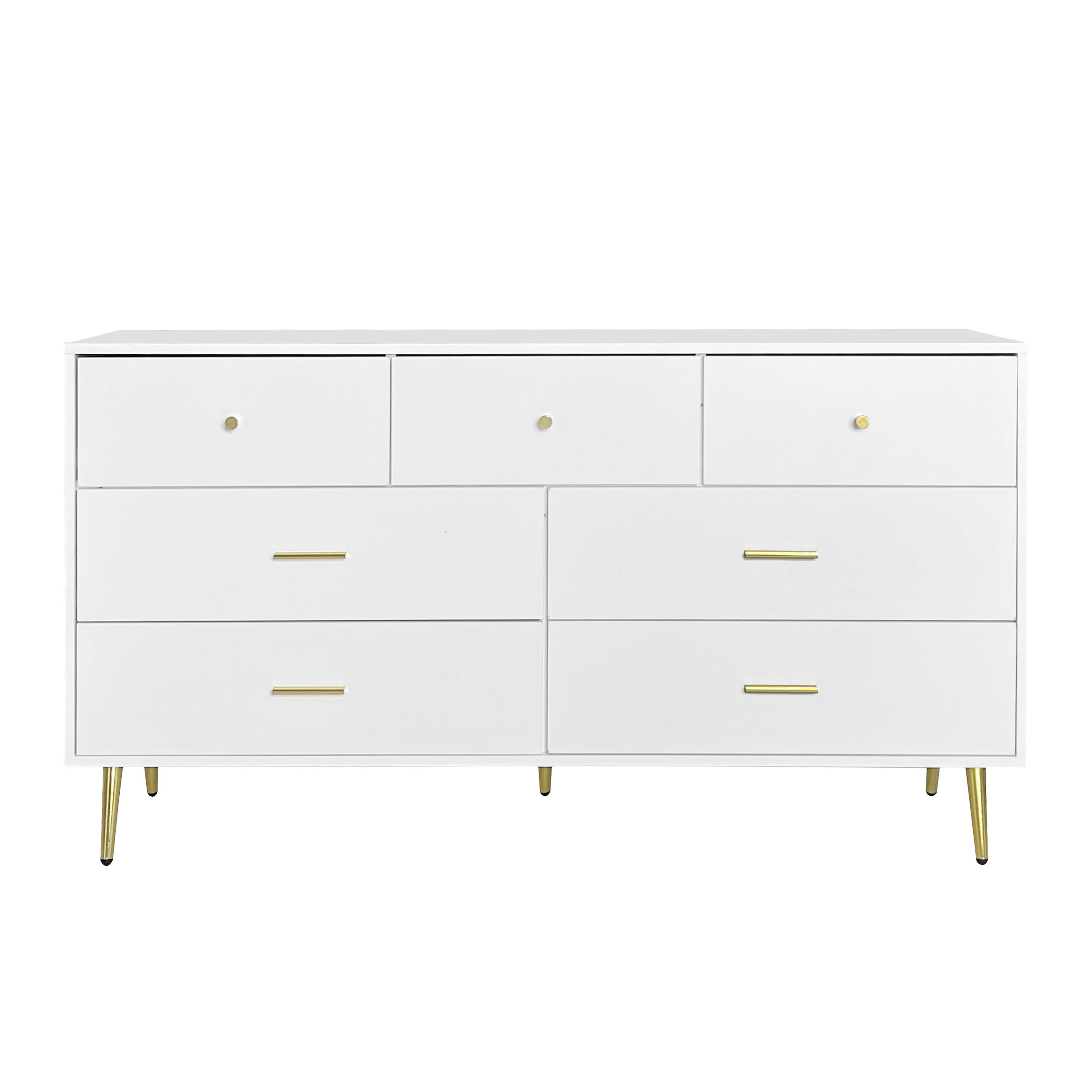 SIDEBOARD mit 6 Schubladen und Goldenen Akzenten, 140/35/76cm - Weiß, Holzwerkstoff/Metall (140/76/35cm) - Urban Meuble