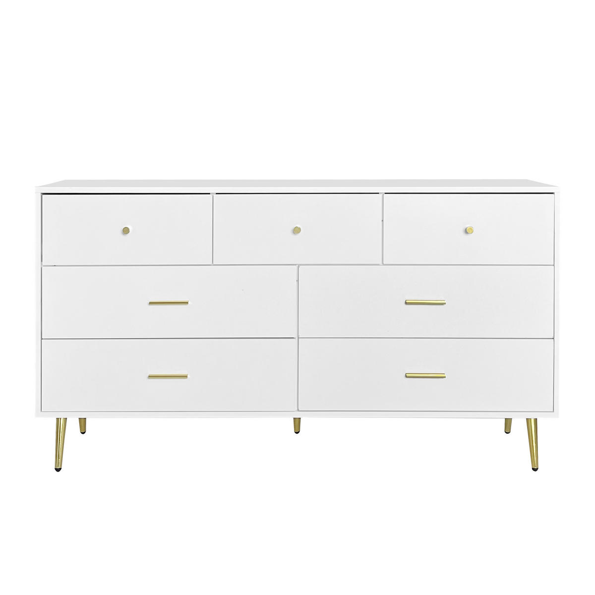 SIDEBOARD mit 6 Schubladen und Goldenen Akzenten, 140/35/76cm - Weiß, Holzwerkstoff/Metall (140/76/35cm) - Urban Meuble