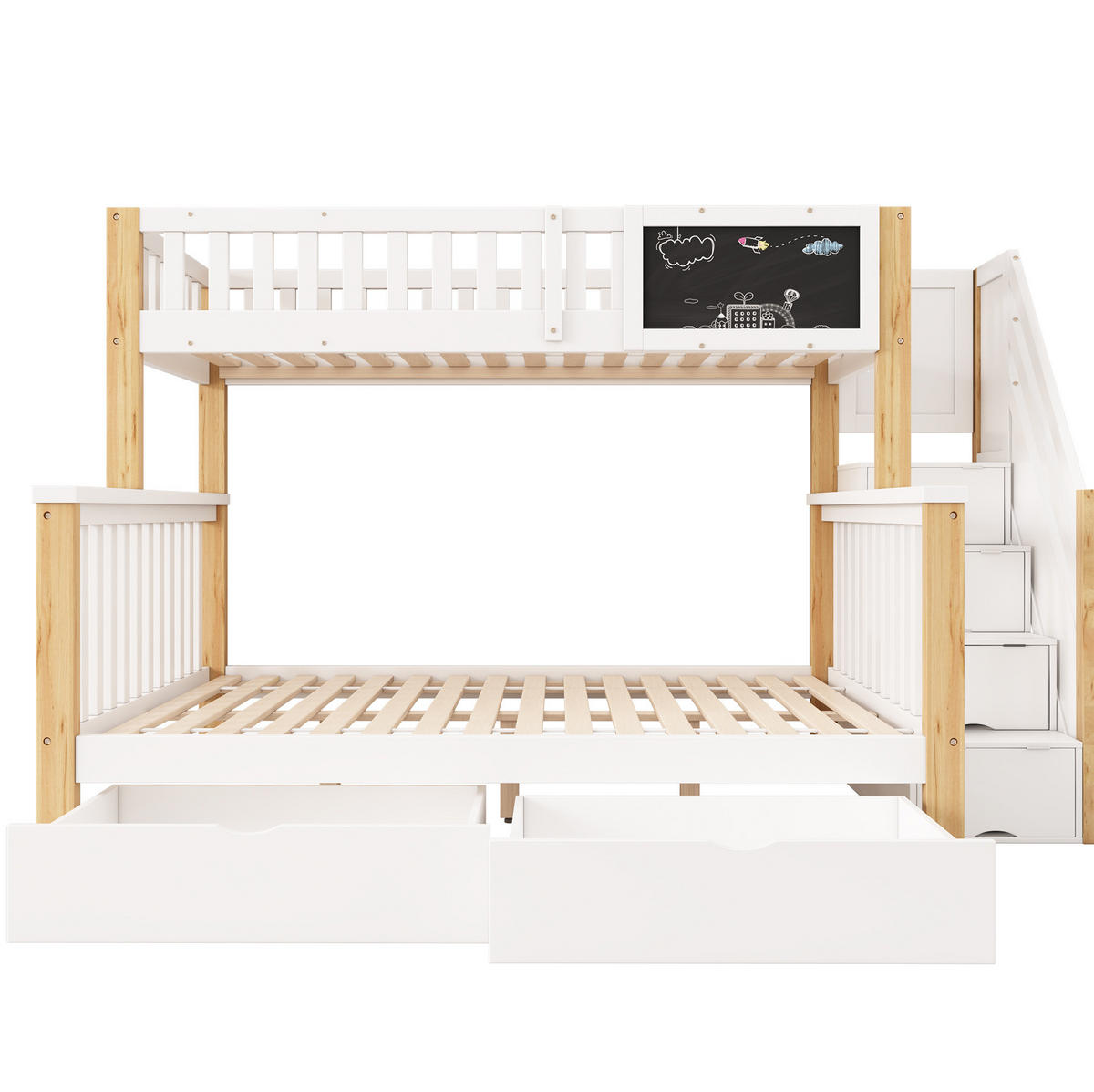 KINDERBETT aus Massivholz 90x200/140x200 cm in Weiß mit Tafel - Weiß, Holz (90/200cm) - Modfu