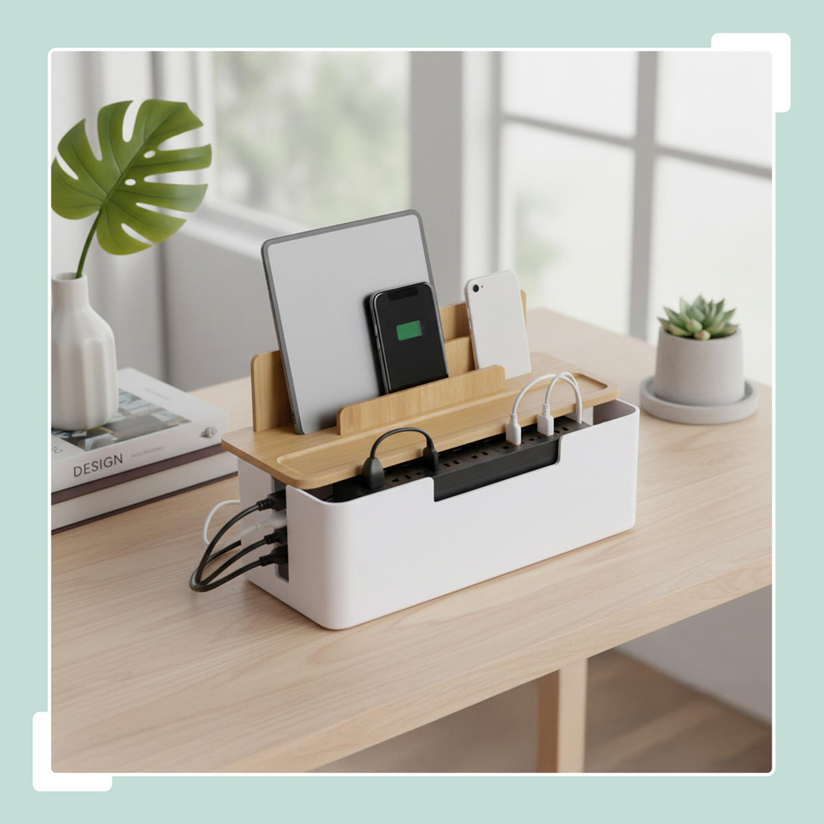 KABELBOX - Weiß, Holz/Kunststoff (13/30/16cm) - Relaxdays