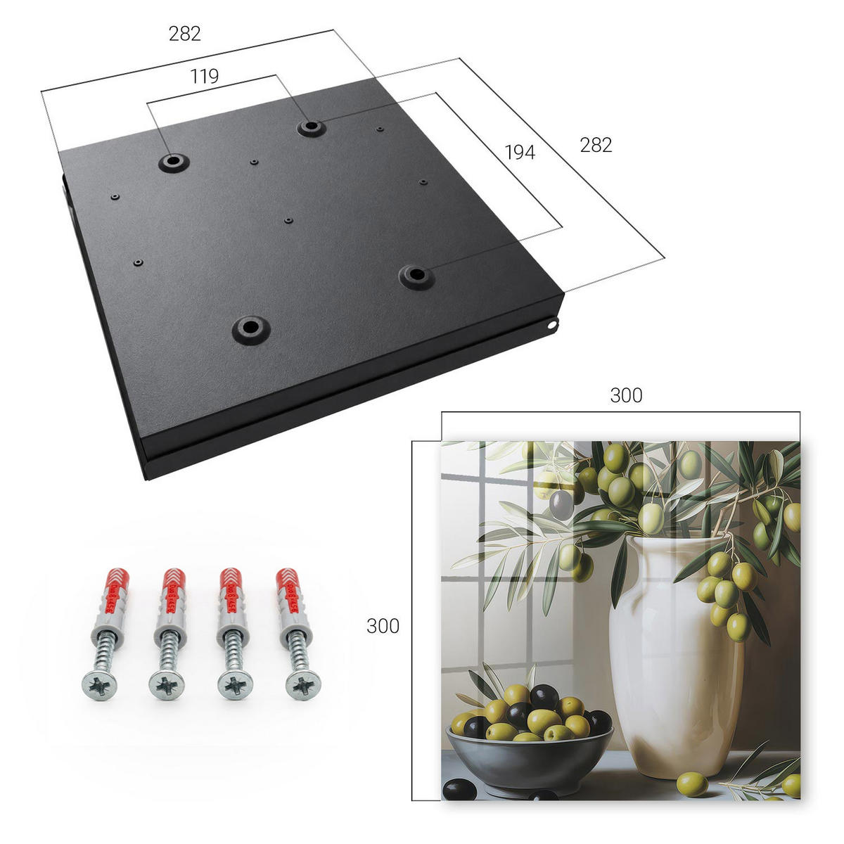 SCHLÜSSELBOX Schwarz 30x30 cm- Türöffnung nach rechts - Olivennatur - Grün, Metall (30/30/5cm) - TULUP