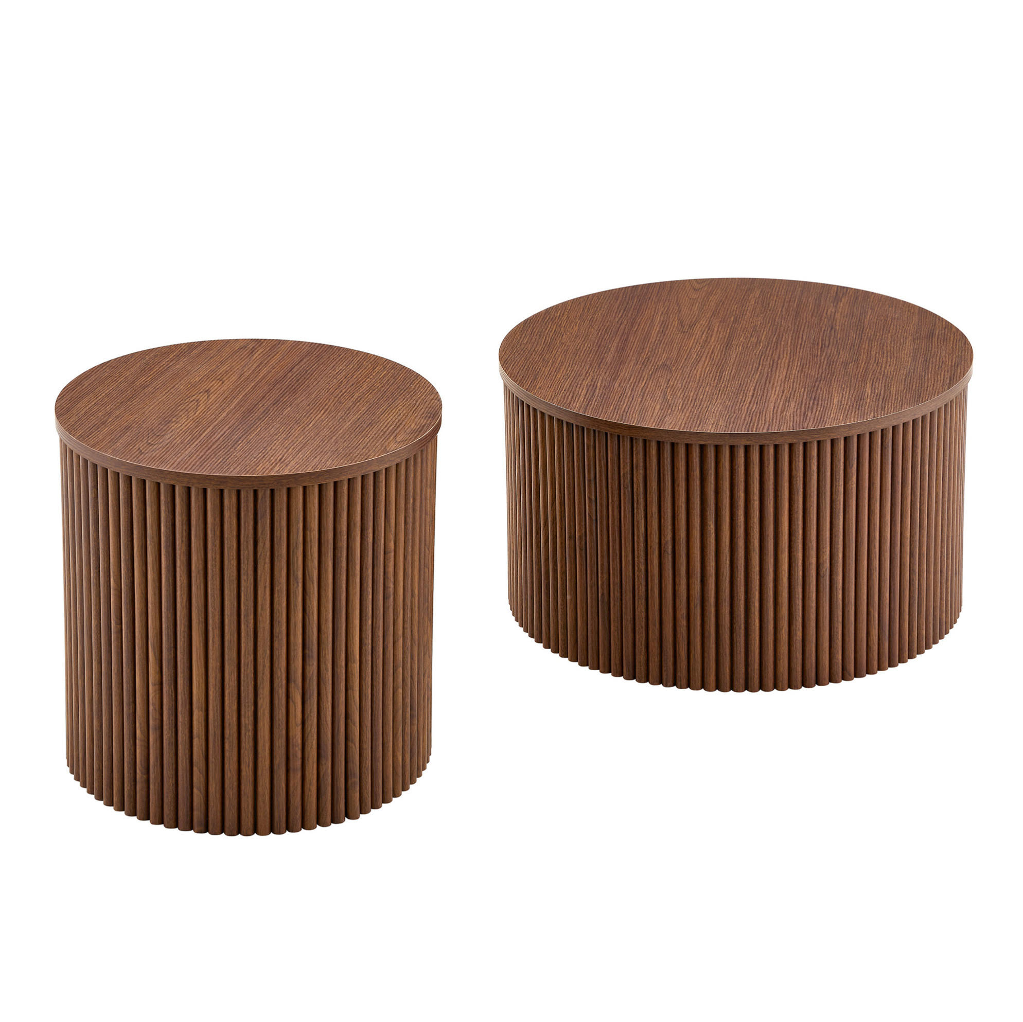 COUCHTISCH-SET 2-teilig in Walnussoptik mit Stauraum und Säulendesign,65/65/40 cm - Walnussfarben, Holzwerkstoff (65/65/40cm) - BEAOK